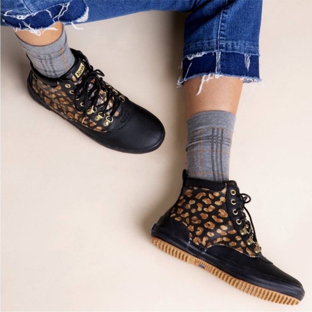 Keds Sneakers Rain Boots Black Leopard Scout II High Tops Waterproof size 7